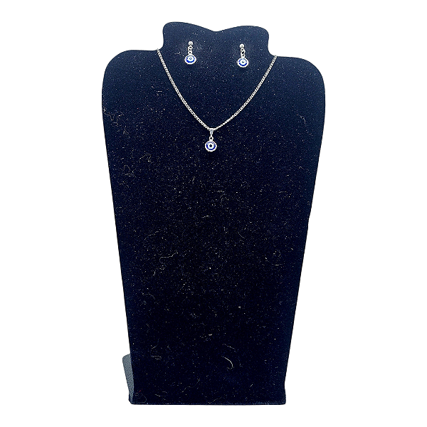 Conjunto Colar Brincos AÇO INOX PRATEADO PINGENTE Olho Grego