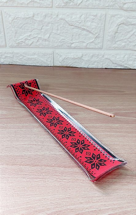 INCENSÁRIO DE VIDRO CANALETA Arabescos 23 x 5 CM VERMELHO