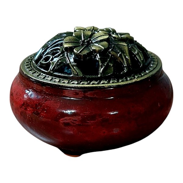 INCENSARIO TURÍBULO METAL Porcelana 10 CM DEFUMADOR VERMELHO