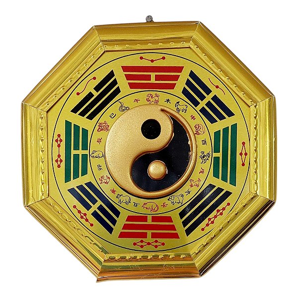 Quadro Baguá Feng Shui Dourado 13 Cm Yin Yang TALISMÃ