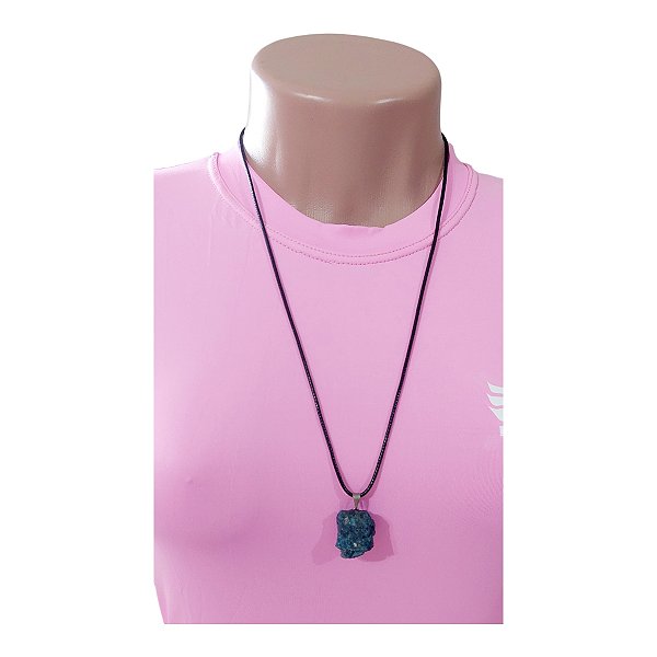 Colar cordão Pedra Bruta Apatita Azul clareza mental intuiçã