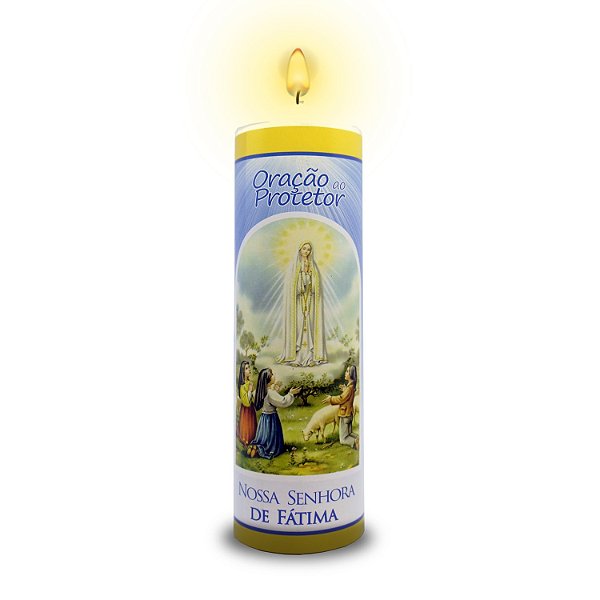 Vela Oração Protetor nossa senhora de fatima 14,5 x 4 branca
