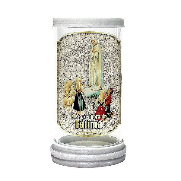 Porta Vela Vidro Mármore Nossa Senhora de Fátima 7 dias 18cm