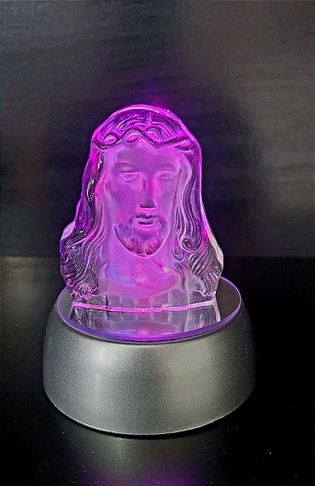 Enfeite Cristal Lasca Face De Jesus Cristo Luz Led colorido