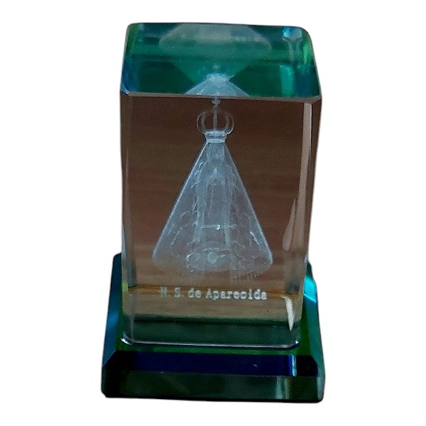 Cubo Cristal Pedra 3D Nossa Senhora Aparecida Vidro 5,5x3,5