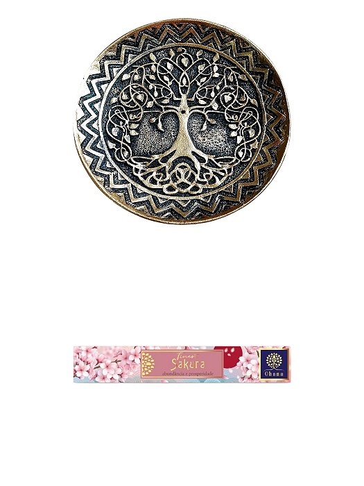 KIT INCENSARIO REDONDO ÁRVORE + 1 CX INCENSO OHANA SAKURA