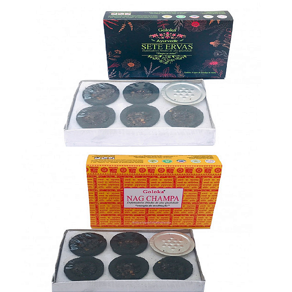 2 INCENSO DEFUMADOR Hindu GOLOKA 1 SETE ERVAS 1 NAG CHAMPA