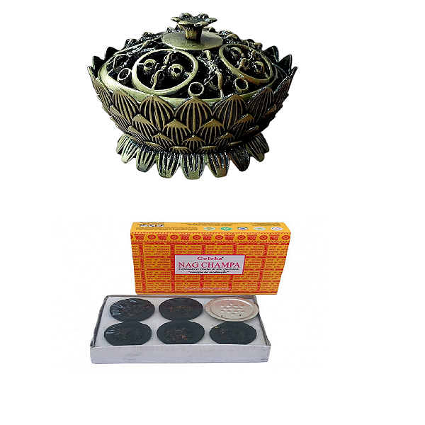 INCENSARIO TURÍBULO METAL BRONZEADO + DEFUMADOR NAG CHAMPA