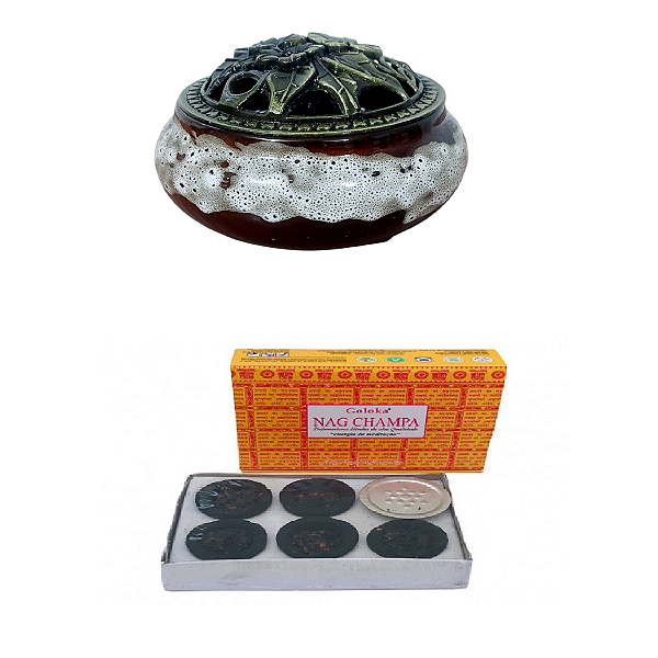 INCENSARIO TURÍBULO MESCLADO Porcelana +DEFUMADOR NAG CHAMPA