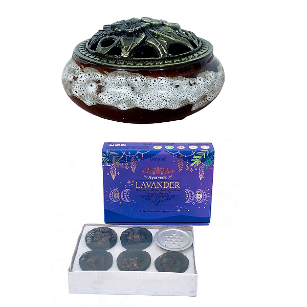 INCENSARIO TURÍBULO MESCLADO Porcelana +DEFUMADOR lavanda