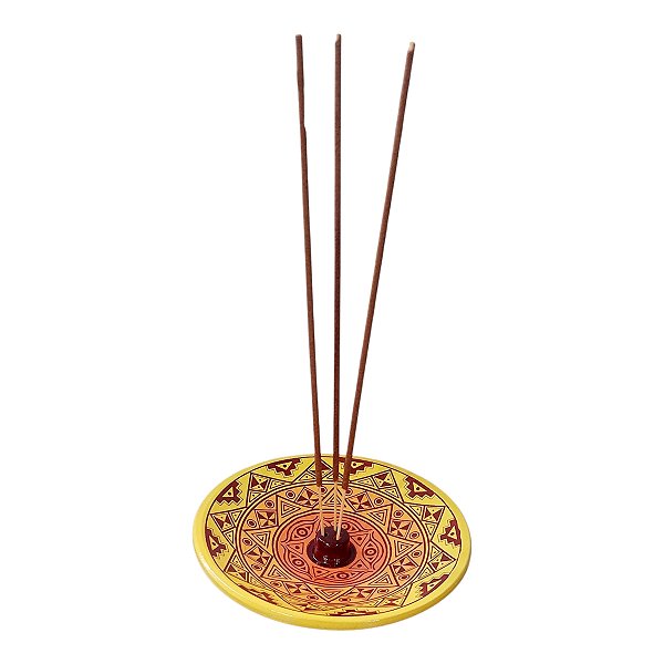 Incensário de cerâmica Peruano AMARELO 14 cm para 3 incenso