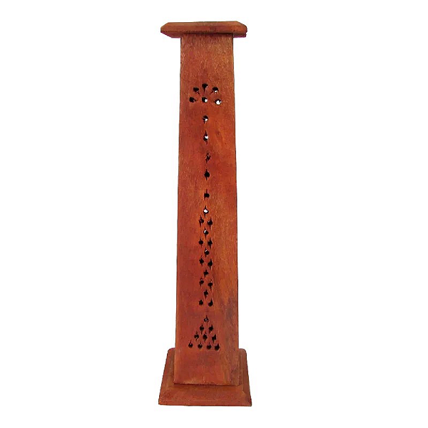 Incensário Indiano Torre Madeira 31cm p/ 4 incenso escura