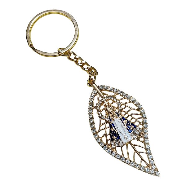CHAVEIRO RELIGIOSO DOURADO FOLHA NOSSA SENHORA APARECIDA