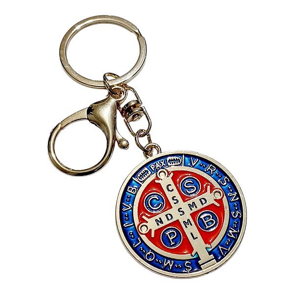 Chaveiro SANTO Mosquetão Dourado Medalha São Bento COLORIDO