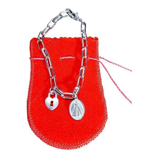 Pulseira aço inox medalha nossa senhora Aparecida Coração
