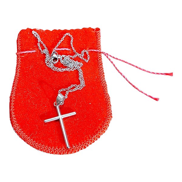 COLAR religioso AÇO INOX 50CM PRATEADO pingente cruz 3,5 cm