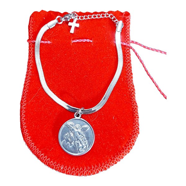 Pulseira Aço Inox Snake Pingente são miguel arcanjo prata