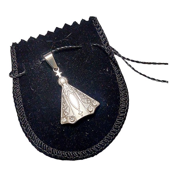 PINGENTE AÇO INOX PRATA NOSSA SENHORA APARECIDA CRAVEJADO