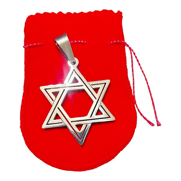 Pingente Aço inox Estrela de Davi grande prata 5 x 6,5 cm