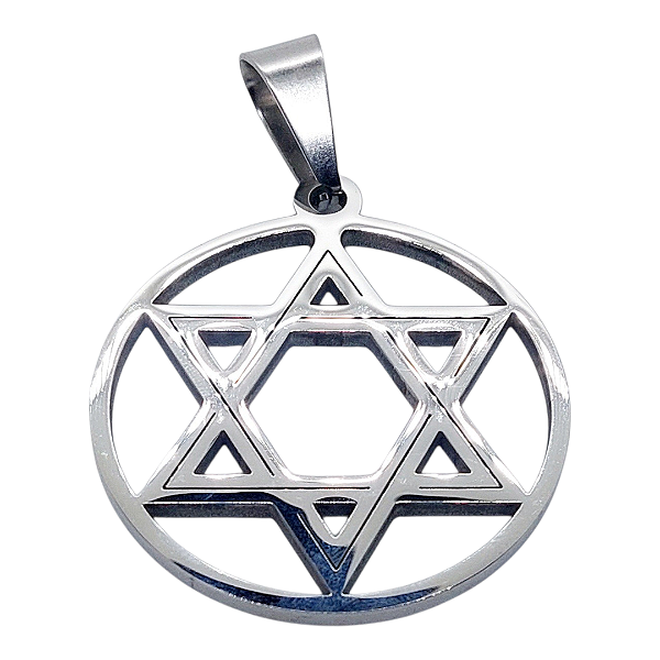 Pingente Aço inox Estrela de Davi grande prata 5 x 6,5 cm