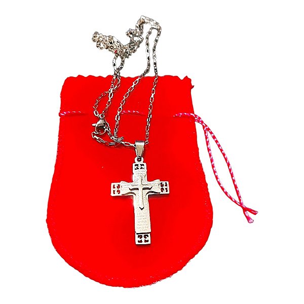 COLAR corrente AÇO INOX 60CM tijolinho CRUZ ORAÇÃO PAI NOSSO