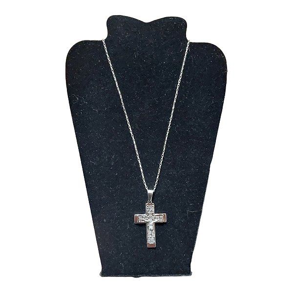COLAR corrente AÇO INOX 70 CM tijolinho crucifixo PAI NOSSO