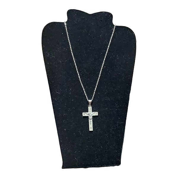 COLAR corrente AÇO INOX 60 CM tijolinho pingente CRUZ JESUS