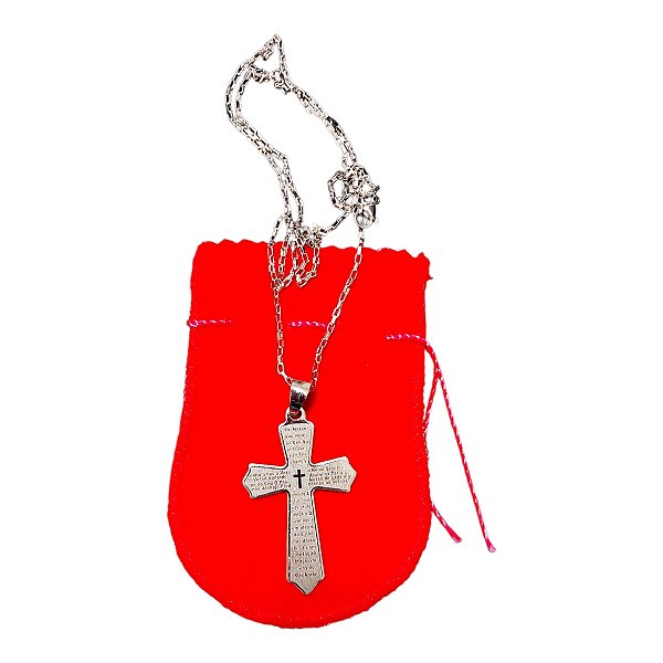 COLAR corrente AÇO INOX 60 CM tijolinho cruz PAI NOSSO