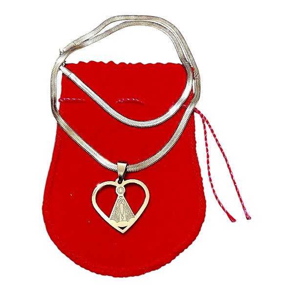 COLAR corrente AÇO INOX Snake pingente coração aparecida