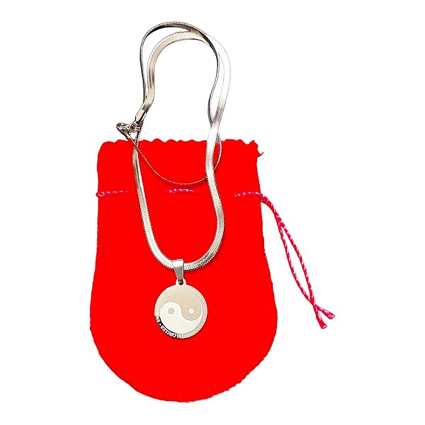 COLAR corrente AÇO INOX Snake 45 cm pingente Yin Yang 2cm
