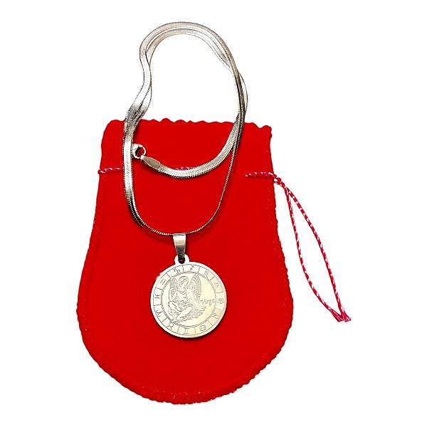 COLAR corrente AÇO INOX Snake 45 cm pingente signo virgem