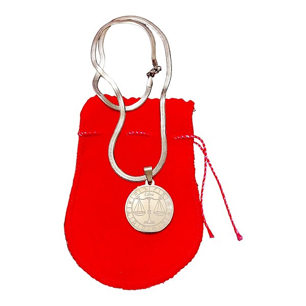 COLAR corrente AÇO INOX Snake 45 cm pingente signo libra