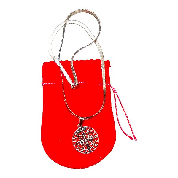 COLAR corrente AÇO INOX Snake 45 cm MEDALHA SÃO BENTO VAZADO