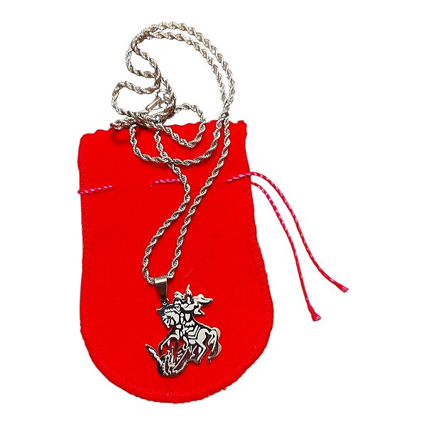 COLAR TRANÇADO BAIANO AÇO INOX 60CM PINGENTE SANTO são jorge