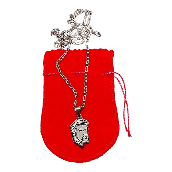 COLAR CORRENTE AÇO INOX FÍGARO 60 cm fase ROSTO JESUS cristo