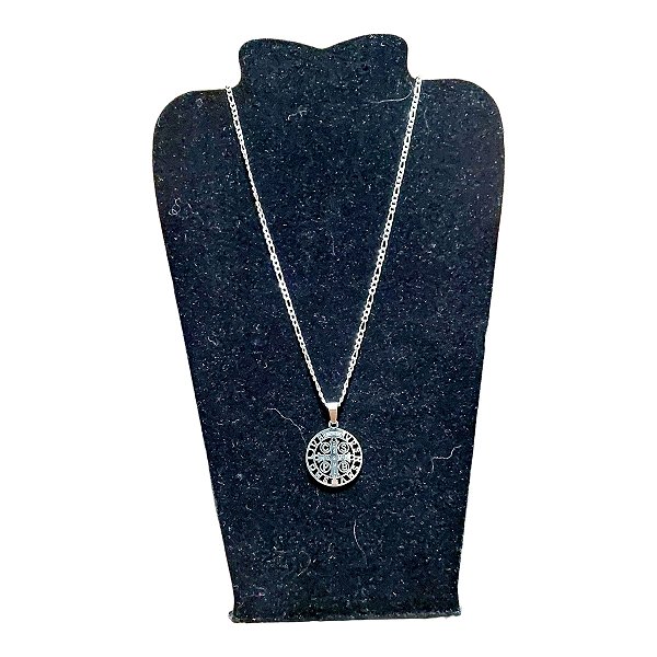 COLAR CORRENTE AÇO INOX FÍGARO 70cm MEDALHA SÃO BENTO VAZADO