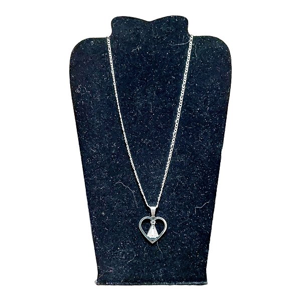 COLAR CORRENTE AÇO INOX FÍGARO 70cm N. SRA.APARECIDA CORAÇÃO