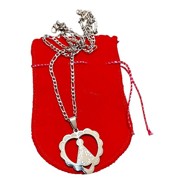 COLAR AÇO INOX FÍGARO 70 cm CORAÇÃO VAZADO N. SRA. APARECIDA