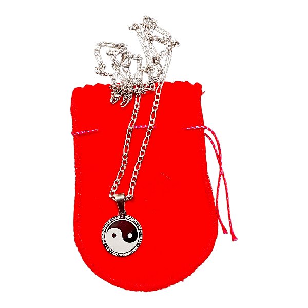 COLAR CORRENTE AÇO INOX FÍGARO 60 cm PINGENTE Yin Yang 2 CM
