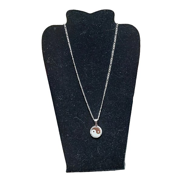 COLAR CORRENTE AÇO INOX FÍGARO 70 cm PINGENTE Yin Yang 2 CM