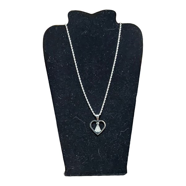 COLAR TRANÇADO BAIANO 60CM AÇO INOX CORAÇÃO N.SRA. APARECIDA