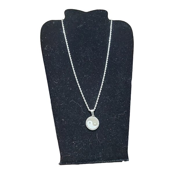 COLAR TRANÇADO BAIANO 60 CM AÇO INOX PINGENTE Yin Yang 2 CM