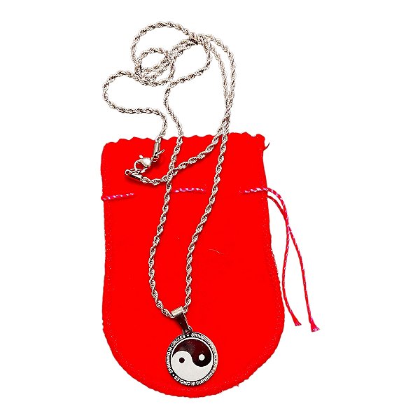 COLAR TRANÇADO BAIANO 60 CM AÇO INOX PINGENTE Yin Yang 2 CM
