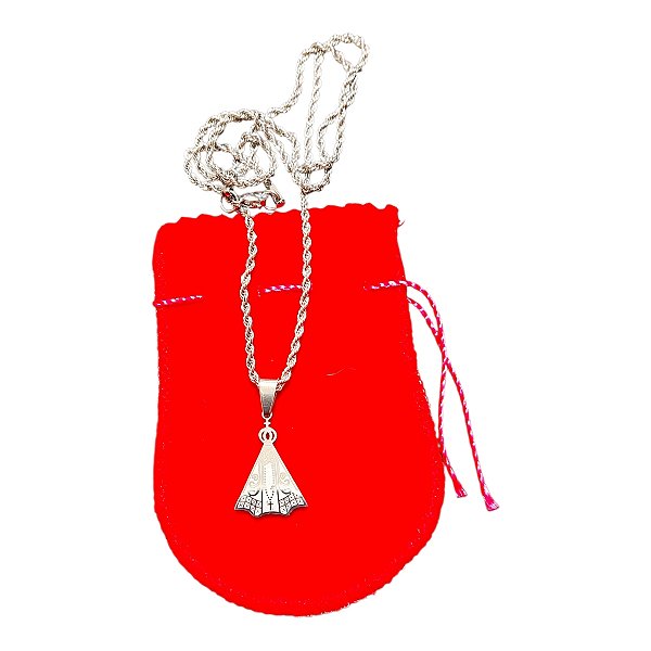 COLAR TRANÇADO BAIANO 60CM AÇO INOX PINGENTE N.SRA APARECIDA