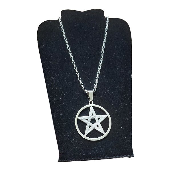 COLAR AÇO INOX grossa 4mm 70CM tijolinho Pentagrama estrela