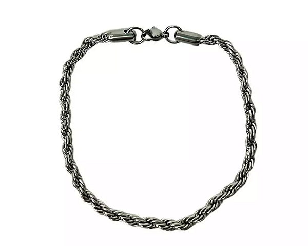Pulseira TRANÇADA Aço Inox Baiana 2 mm x 22cm Cordão Baiano