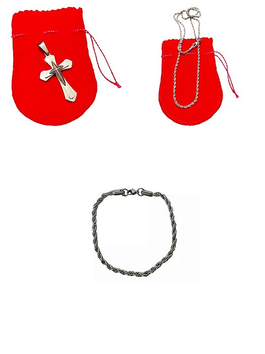 COLAR pulseira TRANÇADO CORDÃO BAIANO AÇO INOX PINGENTE CRUZ