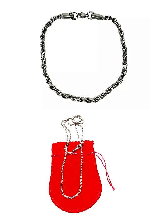 COLAR 60cm + pulseira baiana TRANÇADA AÇO INOX CORDÃO 2MM