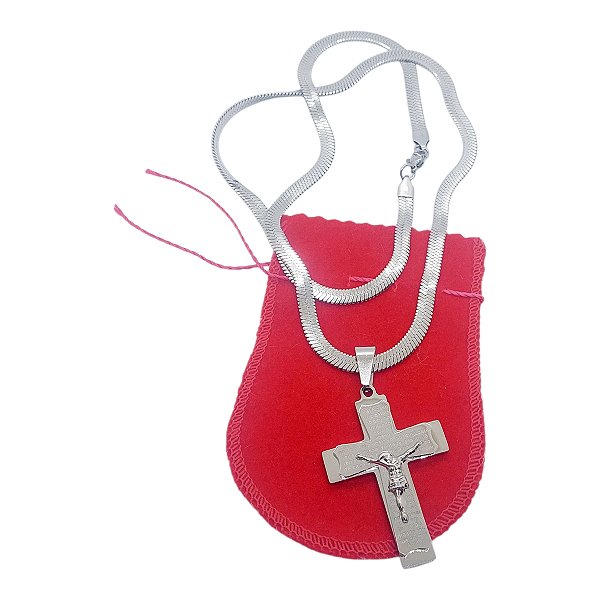 Corrente colar Aço Inox Snake Serpente crucifixo ORAÇÃO