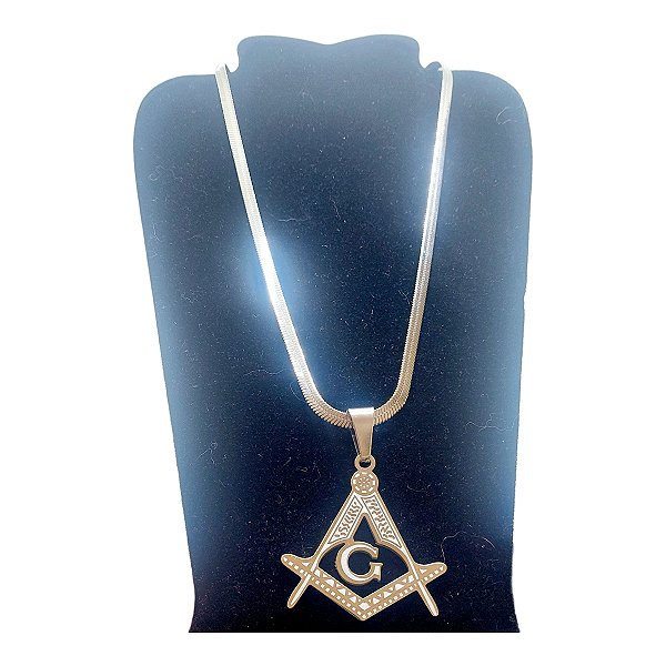 Corrente colar Aço Inox Snake Serpente Maçonaria Compasso